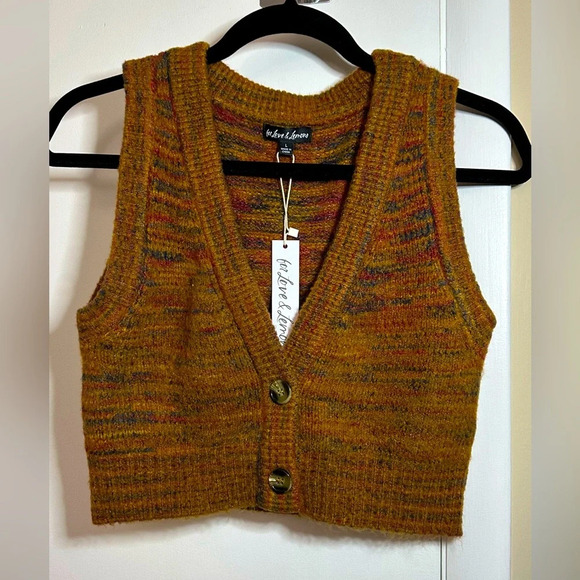NWT For Love & Lemons Button Up Cropped Sweater Vest Space Dye Size Large - Picture 10 of 15